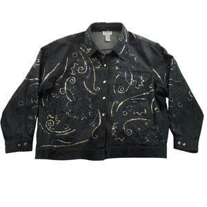 Vintage Victor Costa Occasion Women's Denim Jacket 2X Black Snap Front